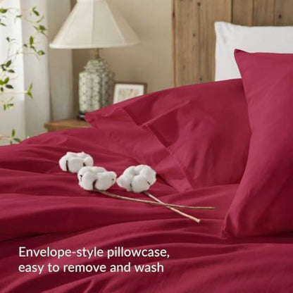 Duvet Cover Queen Size 100% Egyptian Cotton Duvet Cover Set,1600 Thread Count Feel Super Soft Comfortable Chic Lightweight 2 PCs Home Bedding Set (Red, 90''x90''