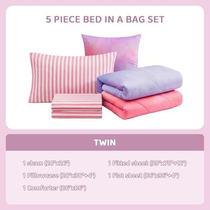 Twin Comforter Set with Sheets for Girls-5 Pieces Twin Bedding Sets