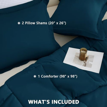 CozyLux Oversized Queen Comforter Set, 3-Piece Box-Stitched, Lyons Blue