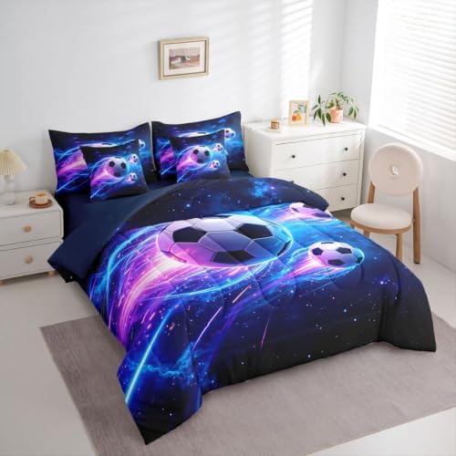 Feelyou Football Comforter Set with Sheets 7 Piece King Size Soccer Bedding Set for Kids Boys Girls Sports Theme Bed in a Bag Room Decor Soft Lightweight Microfiber