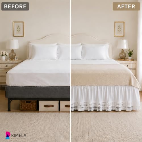 Tassel Trim Bed Skirt King 15" Drop, Elastic Wrap Around Bedskirt