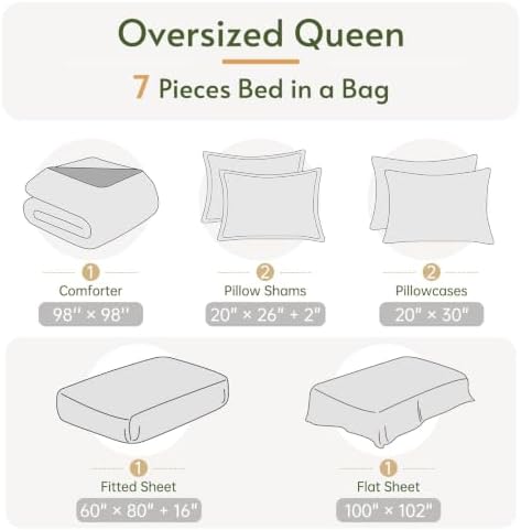 Oversized Queen Comforter Set, Black Bed in a Bag, Bedding Set with sheets
