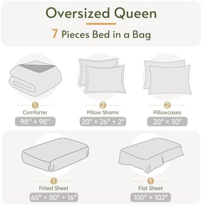 Oversized Queen Comforter Set, Black Bed in a Bag, Bedding Set with sheets