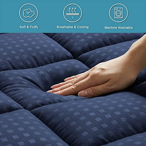 HYLEORY Twin XL Mattress Pad Quilted Fitted Mattress Protector Cooling Pillow Top Mattress Cover Breathable Fluffy Soft Mattress Topper with 8-21" Deep Pocket, Navy