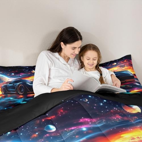 Erosebridal Kids Boys Sports Car Comforter Set Twin Size,Cosmos Outer Space Universe Bedding Set Race Car Room Decor,Glitter Stars Galaxy Racing Cars Comforter,Cool Speed Race Sports Car Duvet Insert