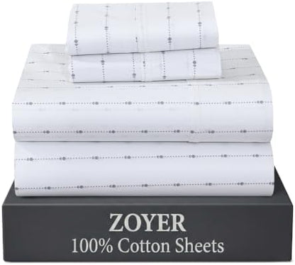 ZOYER 100% Cotton Sheets – Full Size Percale Bedding, Cooling & Breathable, Durable with a Crisp, Soft & Comfortable Feel, 16" Deep Pocket, 4-Piece Set, Doted Bud