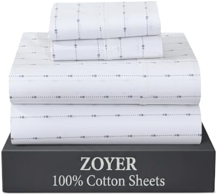 ZOYER 100% Cotton Sheets – King Size Percale Bedding, Cooling & Breathable, Durable with a Crisp, Soft & Comfortable Feel, 16" Deep Pocket, 4-Piece Set, Doted Bud