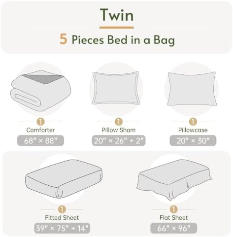 Twin Comforter Set with Sheets - 5 Pieces Bed in a Bag Linen Bedding Sets