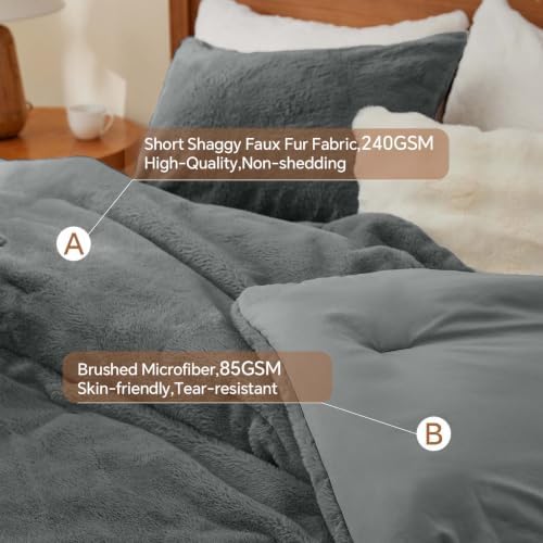 BEDELITE Faux Fur King Comforter Set Dark Grey,Warm Comforter for Winter