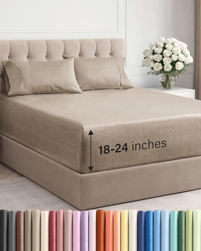 Extra Deep Full Sheet Set - 4 Piece Breathable & Cooling - Heathered Beige