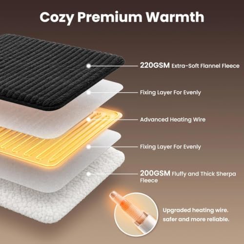 Homemate Electric Heated Heating Blanket Twin Size 62"x84" Flannel Sherpa