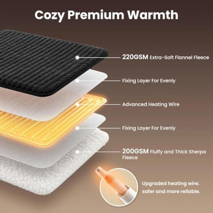 Homemate Electric Heated Heating Blanket Twin Size 62"x84" Flannel Sherpa