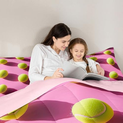 Castle Fairy 3D Tennis Balls Comforter Set Full Size Sports Ball Game Themed Bedding Set Kids Boys Girls Modern Sport Competition All Season Quilt Set Geometric Circle Bedding Comforter Sets,3Pcs