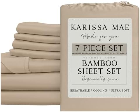 KARISSA MAE 7 Piece Luxury Bamboo Viscose Split King Sheets, FSC Certified