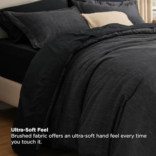 Bedsure Full Comforter Set Black - Bed in a Bag Full Size 7 Pieces, Cationic Dyed Bed Set Gift for Family, Soft Bedding for All Seasons Comforter with Sheets, Pillowcases & Shams