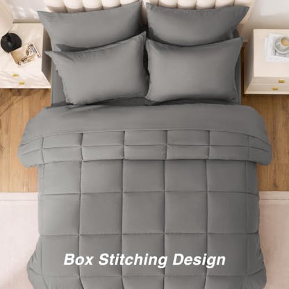 Love's cabin Plaid Full Comforter Set, Grey