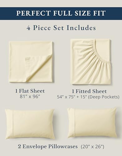 LANE LINEN Full Size Bed Sheet Set 100% Organic Cotton Soft 4pc - Natural