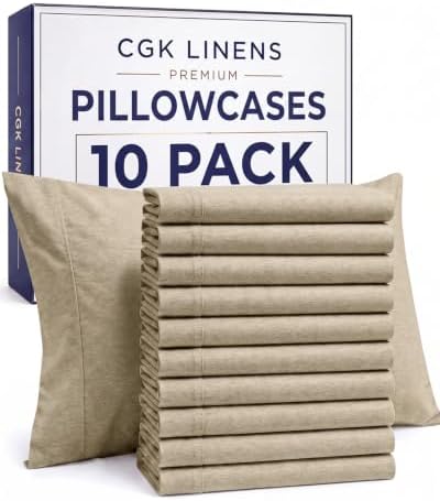 King Standard Pillow Cases Set of 10 - Pillowcase Covers - Heathered Beige