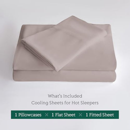 Cooling Sheets Set Twin Size, Viscose Derived from Bamboo for Hot Sleepers | Deep Pocket Up to 15 Inch | Silky Soft & Breathable Bedding - 3PC (Twin, Light Pink)