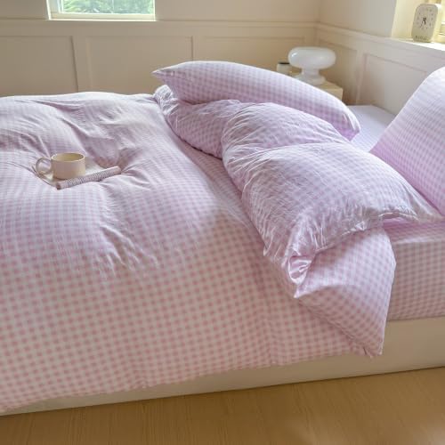 NSNLGSGC Pink Gingham Duvet Cover Set, King