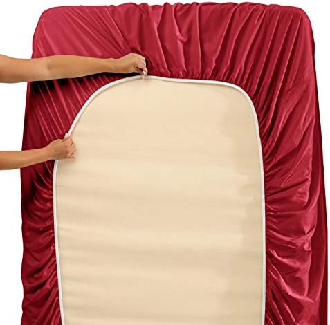 Clara Clark Flex Top King Sheets, 6 Piece Set - Hotel Luxury Sheets for Top Split King Bed, Super Soft Bedding Set, Head Split King Burgundy Red