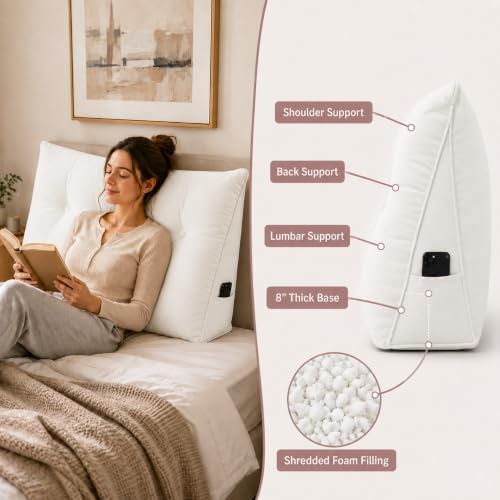 Queen Triangular Wedge Headboard Pillow, Soft Cotton Backrest Support Pillow for Reading Sitting Working, Daybed Pillows Bed Dorm Sofa Rest Cushion for Headboard, Cream