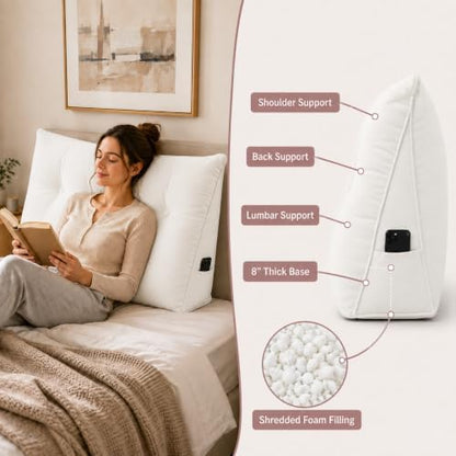 Queen Triangular Wedge Headboard Pillow, Soft Cotton Backrest Support Pillow for Reading Sitting Working, Daybed Pillows Bed Dorm Sofa Rest Cushion for Headboard, Cream