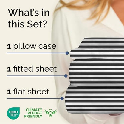 Twin 3 Piece Striped Sheet Set - Breathable & Cooling - Black Pinstripe