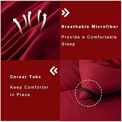 DOWNCOOL Twin Comforter Set -All Season Bedding Comforters Sets with 1 Pillow Case -2 Pieces Bed Set Down Alternative Comforter Set -Red/Black Twin Bedding Sets(64"x88")