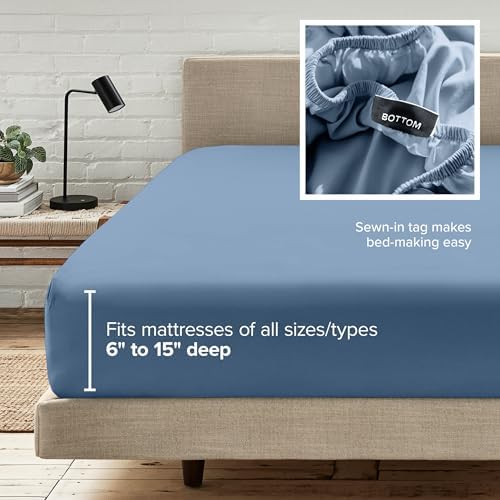 Bare Home Queen Fitted Sheet - 1800 Ultra-Soft (Queen, Coronet Blue)