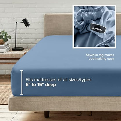 Bare Home Queen Fitted Sheet - 1800 Ultra-Soft (Queen, Coronet Blue)