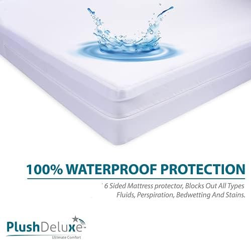 PlushDeluxe Twin Size Premium Mattress Encasement - Zippered Waterproof, Bedbug Proof Design, 6-Sided Protection - Hypoallergenic Cotton Terry Fabric 12-15" Depth