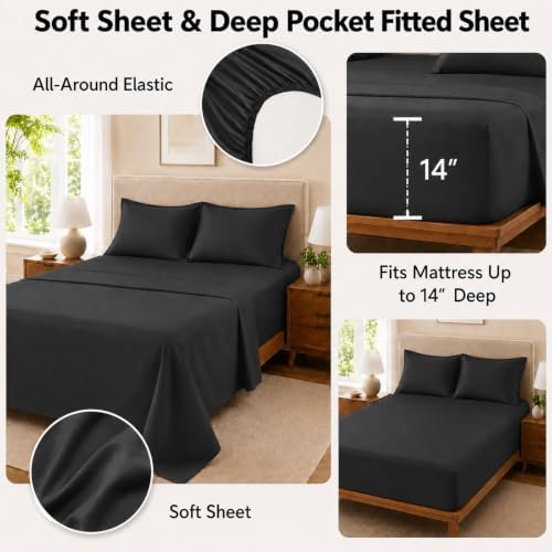 Twin Comforter Set with Sheets Black, 5 Pieces Bed in a Bag
