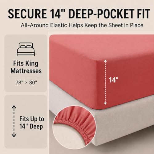 CozyLux King Size Comforter Set Coral - 7 Pieces Bed in a Bag