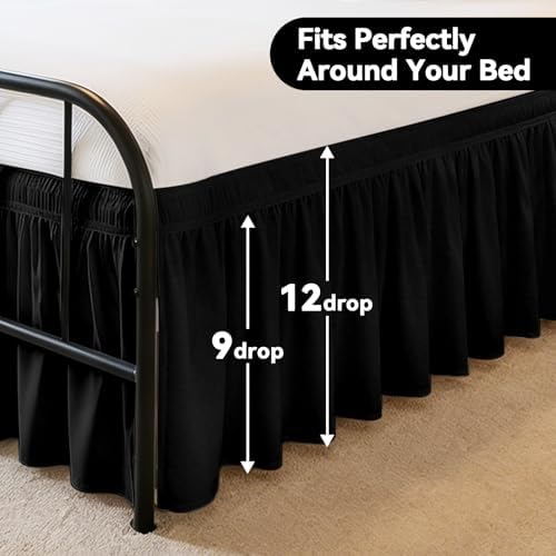 RIMELA Bed Skirt with Split Corners, King, 12 Inch Drop, Black