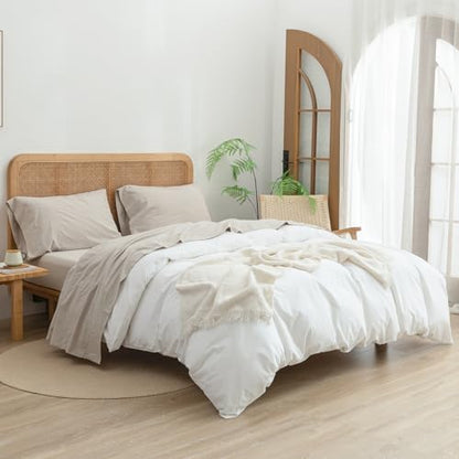 BESTOUCH Twin Washed Cotton Linen Feel Sheet Set 3pc Solid Linen Grey