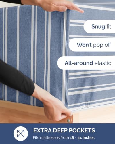 Flex Top Split Head King Sheet Set - 4 Piece Extra Deep - Blue Stripes 3