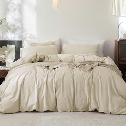 FOSSA Duvet Cover Set 100% Washed Cotton Linen Feel Super King