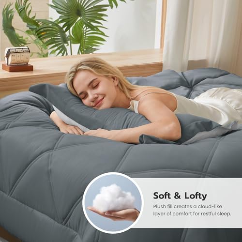 Joiedomi Twin Comforter Set with Sheets Dark Grey, 5 Pieces Twin Bedding Sets with 1 Down Alternative Comforter, 1 Flat Sheet, 1 Fitted Sheet, 1 Pillowcase and 1 Pillow Sham, Bed in a Bag All Seasons