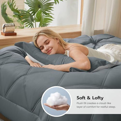 Joiedomi Twin Comforter Set with Sheets Dark Grey, 5 Pieces Twin Bedding Sets with 1 Down Alternative Comforter, 1 Flat Sheet, 1 Fitted Sheet, 1 Pillowcase and 1 Pillow Sham, Bed in a Bag All Seasons