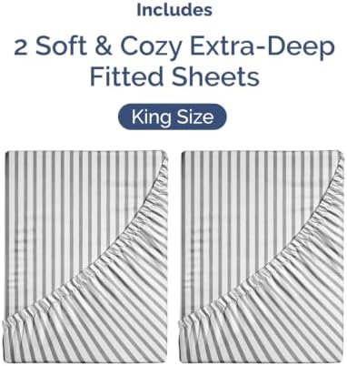 CGK Linens 2 Pack Extra Deep King Fitted Sheets - Grey Stripes