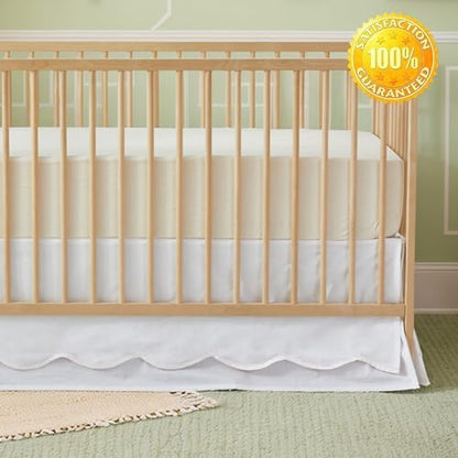 Brandream Scallop Edge Cotton Crib Skirt Toddler Bedskirt Baby Nursery Crib Bed Skirt Double Layer Boho Bohemian Neutral Solid Color Cream Off White Crib Bedding Skirt