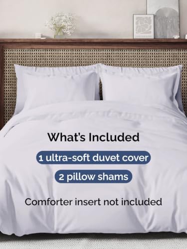 Duvet Cover Queen Size Set - Extra Soft Queen Size Duvet Cover 90 x 90 with 2 Pillow Shams - Hotel Luxury Easy Care and Fade Free w/Zipper Closures & Ties - Breathable Bedding Set (Light Lavender)