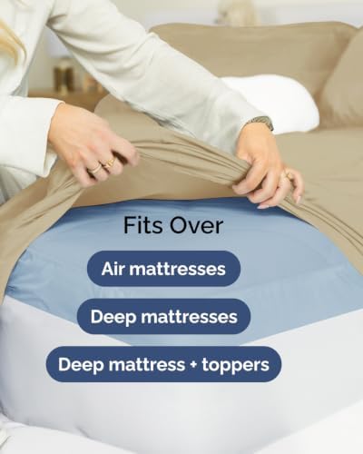 Extra Deep Flex Top Split Head King Sheet Set - 6pc Cooling Sheets - Beige