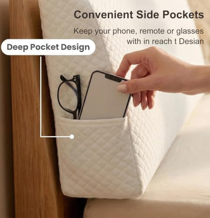 Headboard Pillow Queen Size Support Foam Wedge with Side Pockets and Straps