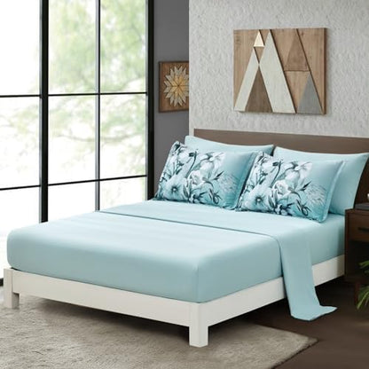 Luxudecor Floral Comforter Set Queen Size 7 Piece, Aqua Flower Bed in a Bag, Elegant Gradient Floral Comforter with Sheet Set, Soft Seersucker Microfiber Bedding Set for All Season (Aqua, 90"x90")