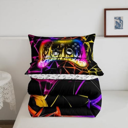 Castle Fairy Boys Gamer Comforter Set Toddler Size,Kids Gaming Modern Bedding Set for Kids Teens Bedroom,Video Game Gamepad Down Comforter,2 Pcs 1 Pillowcase