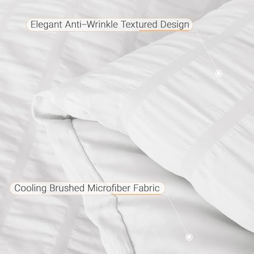 MUXHOMO 7 Pieces Oversized King Comforter Set, Seersucker Bed in a Bag Oversized King Size, All Season Luxury Bedding Set with Comforter, Flat Sheet, Fitted Sheet, Pillowcases & Shams, White