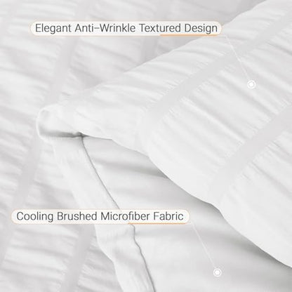 MUXHOMO 7 Pieces Oversized King Comforter Set, Seersucker Bed in a Bag Oversized King Size, All Season Luxury Bedding Set with Comforter, Flat Sheet, Fitted Sheet, Pillowcases & Shams, White