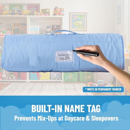 Jay Franco Kids Nap Mat with Embedded Pillow & Blanket – Soft 46"x20" Microfiber Sleeping Bag with Name Tag & Handle for School, Travel, Sleepover